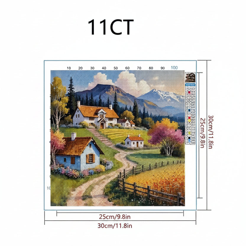 Countryside Houses & Mountains 11CT Cross-Stitch Kit 30x30cm