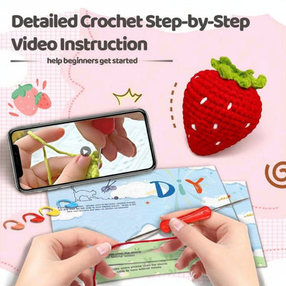 Strawberry Crochet DIY Kit | Beginner Amigurumi Kit