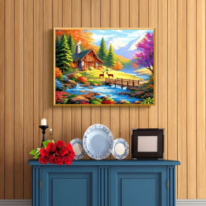 Forest Cabin 11CT Printed Cross-Stitch Kit 38x33cm