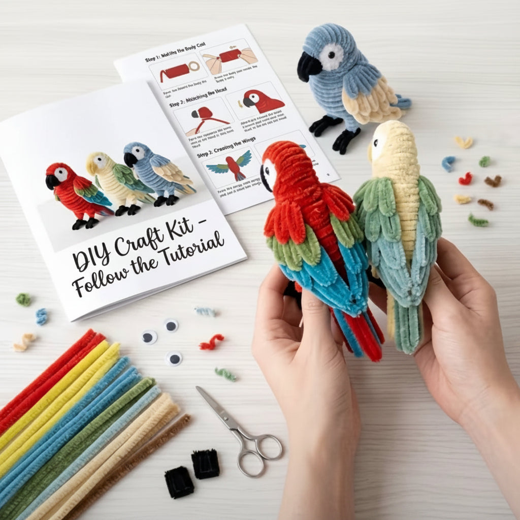 Pipe Cleaner Parrot Craft Kit for Adults - DIY Chenille Stick Kit with Blowpipe & Tutorial