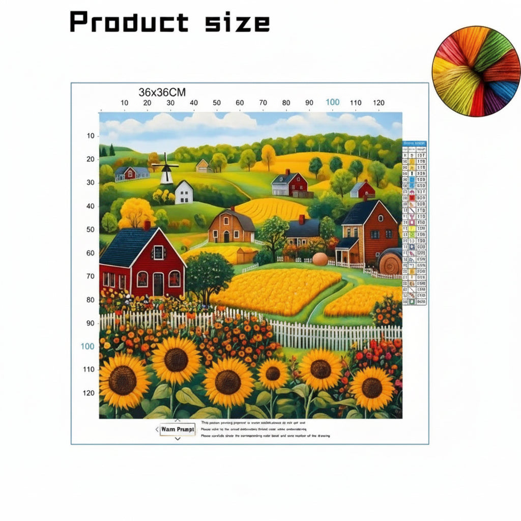 Countryside Farm Cottage Sunflower Windmill Cross-Stitch Kit 36x36cm
