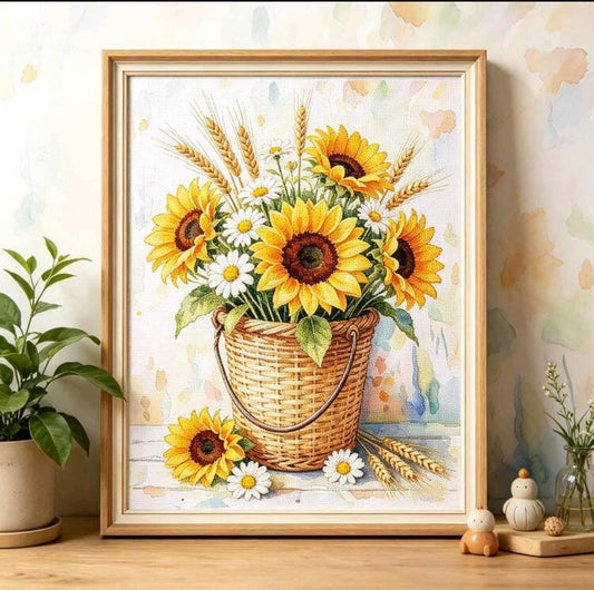 Floral Basket & Sunflower 11CT Cross-Stitch Kit 30x40cm