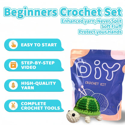Green Turtle Crochet DIY Kit – Beginner Amigurumi Crochet Kit with Video Tutorial