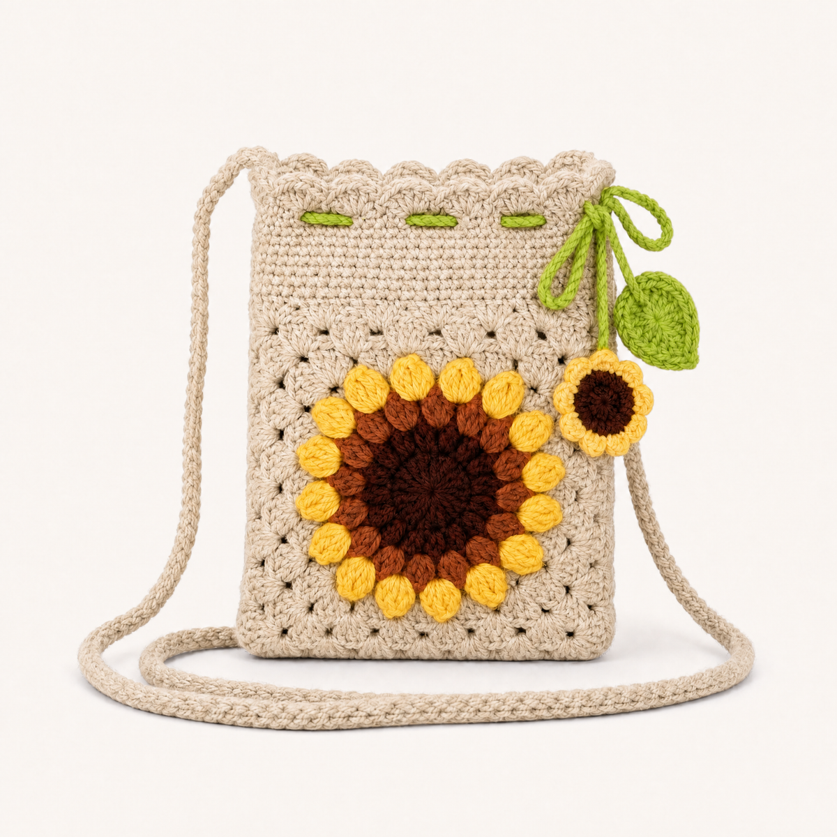 Sunflower Crochet Crossbody Bag – Light Beige | Beginner DIY Yarn Kit with Hook & Tutorial