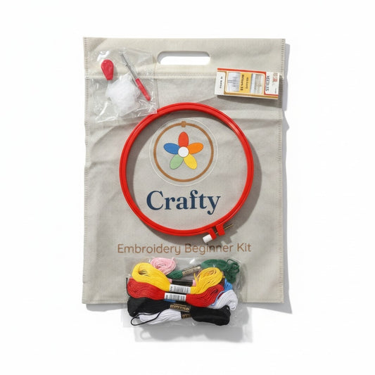 CRAFTY Embroidery Starter Kit — Hoop, Threads, Needles & Scissors for Beginners