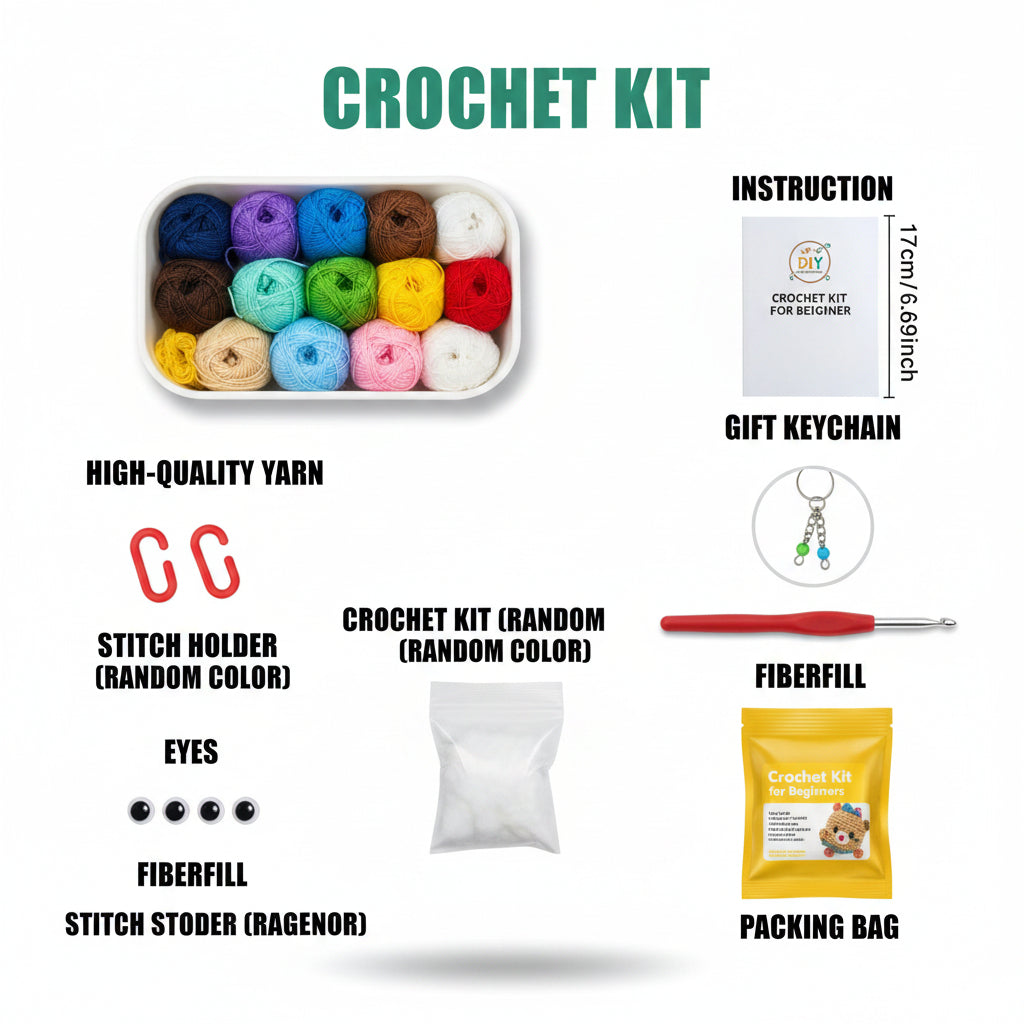 Beginner Crochet Bear Kit – 6 Cute Stuffed Bears DIY Set