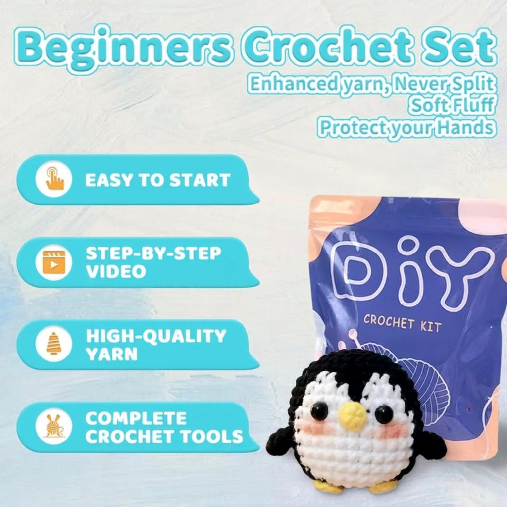 Black & White Penguin Amigurumi Crochet Kit – Beginner DIY Plush