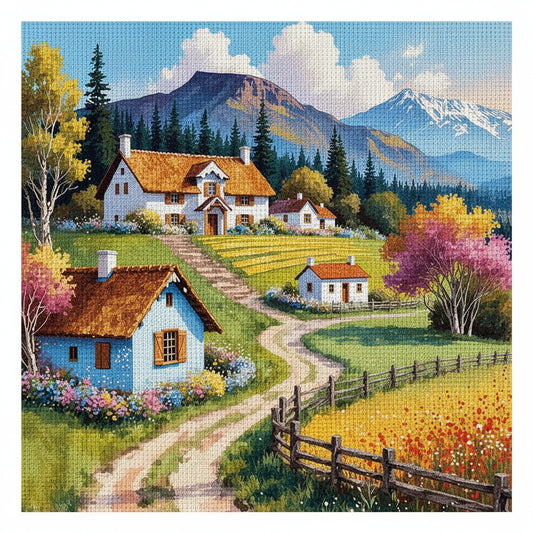 Countryside Houses & Mountains 11CT Cross-Stitch Kit 30x30cm