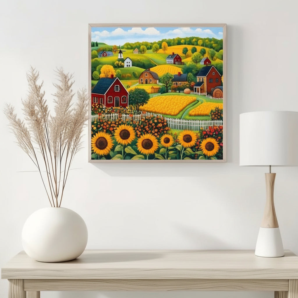 Countryside Farm Cottage Sunflower Windmill Cross-Stitch Kit 36x36cm
