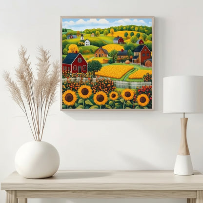 Countryside Farm Cottage Sunflower Windmill Cross-Stitch Kit 36x36cm