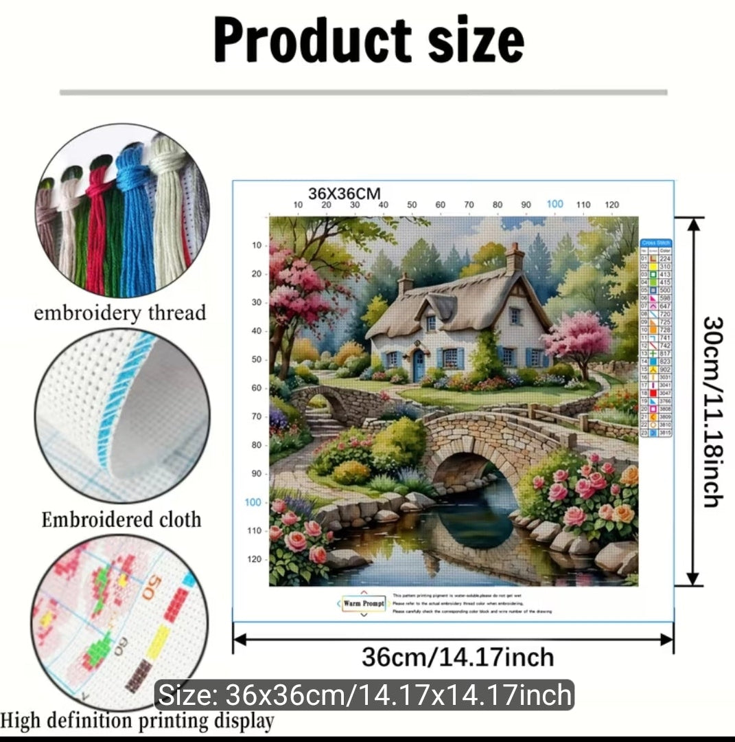 Cottage & Stone Bridge 11CT Cross-Stitch Kit 36x36cm