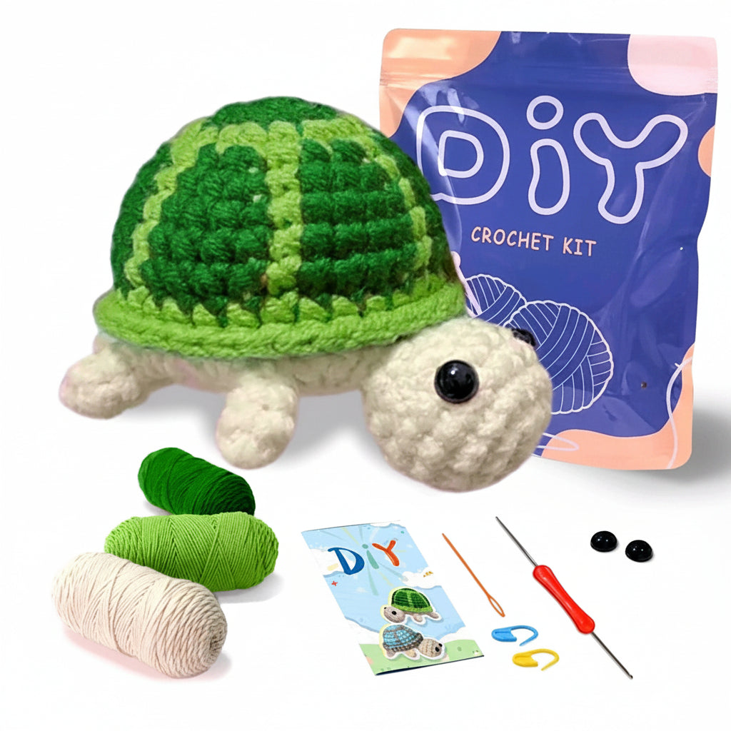 Green Turtle Crochet DIY Kit – Beginner Amigurumi Crochet Kit with Video Tutorial