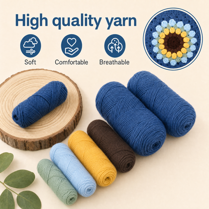 Sunflower Crochet Crossbody Bag – Blue | Beginner DIY Yarn Kit with Hook & Tutorial