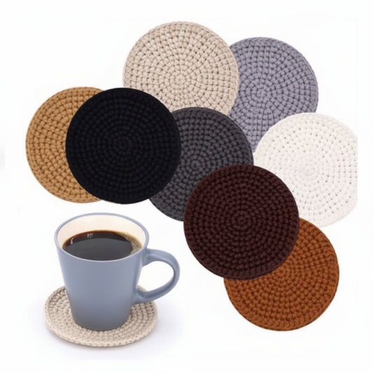 Round Crochet Coaster Kit – Set of 8 Neutral Colourways