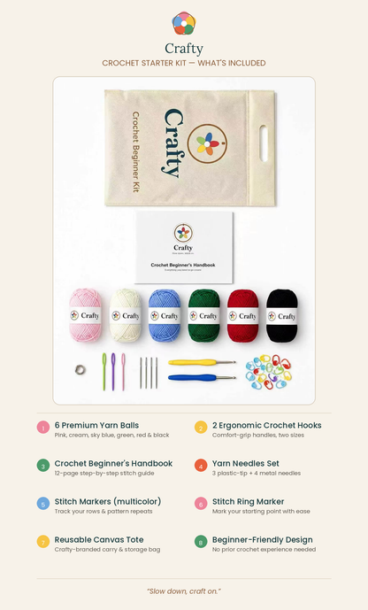 CRAFTY Crochet Starter Kit – Beginner Kit with Yarn, Hook & Instructions